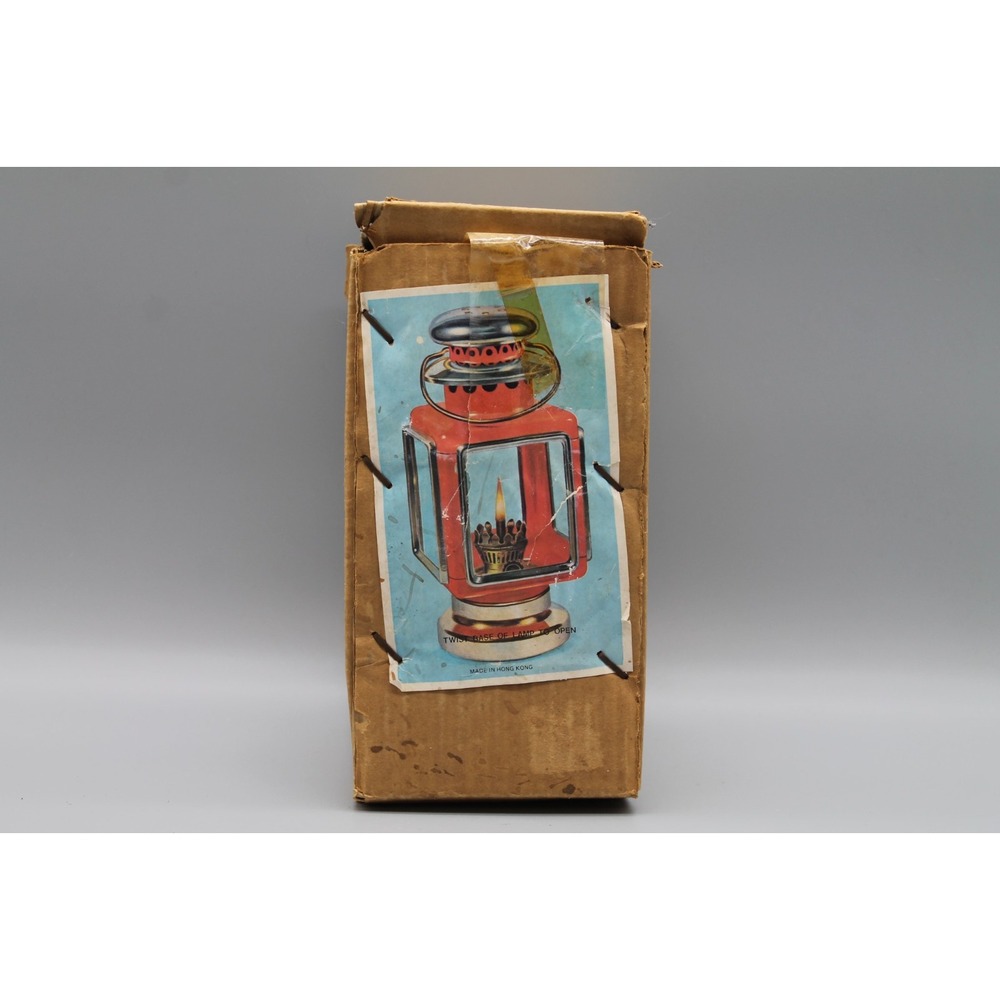 Vintage Hong Kong Red Gold Metal Oil Lantern Lamp NOS Camping Railroad Decor